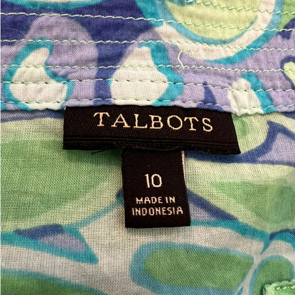 Talbots Sleeveless Blouse in Blue and Green Abstract Print Size 10 - Picture 4 of 5